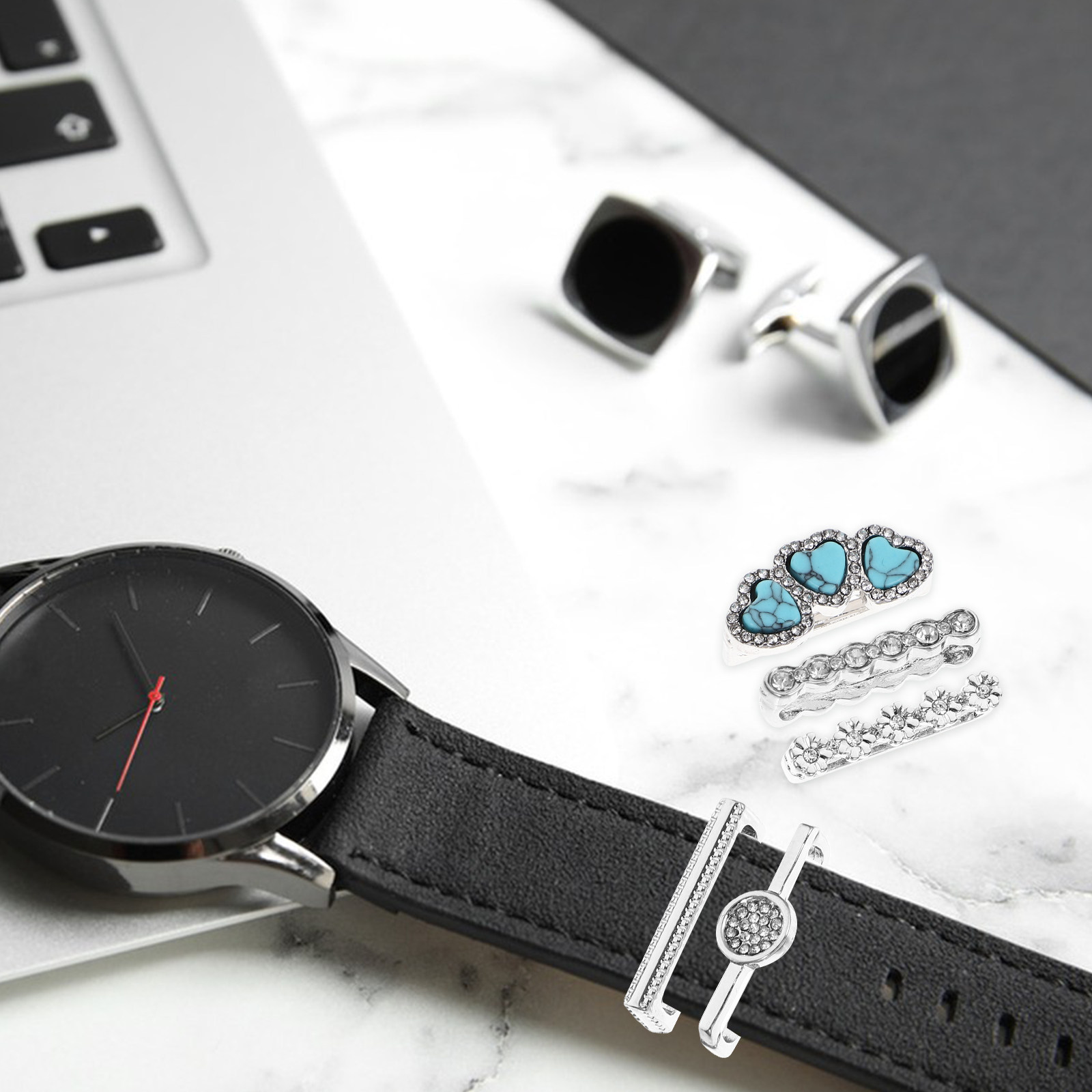 Smartwatch Straps & Accessories - 5-teiliges Premium-Legierungs-Uhrenarmband-Zierstück-Set, lichtbeständig, verformungsresistent, Mini-Armband-Dekorationsschlaufen, Smartwatch-Armband-Dekorationsset