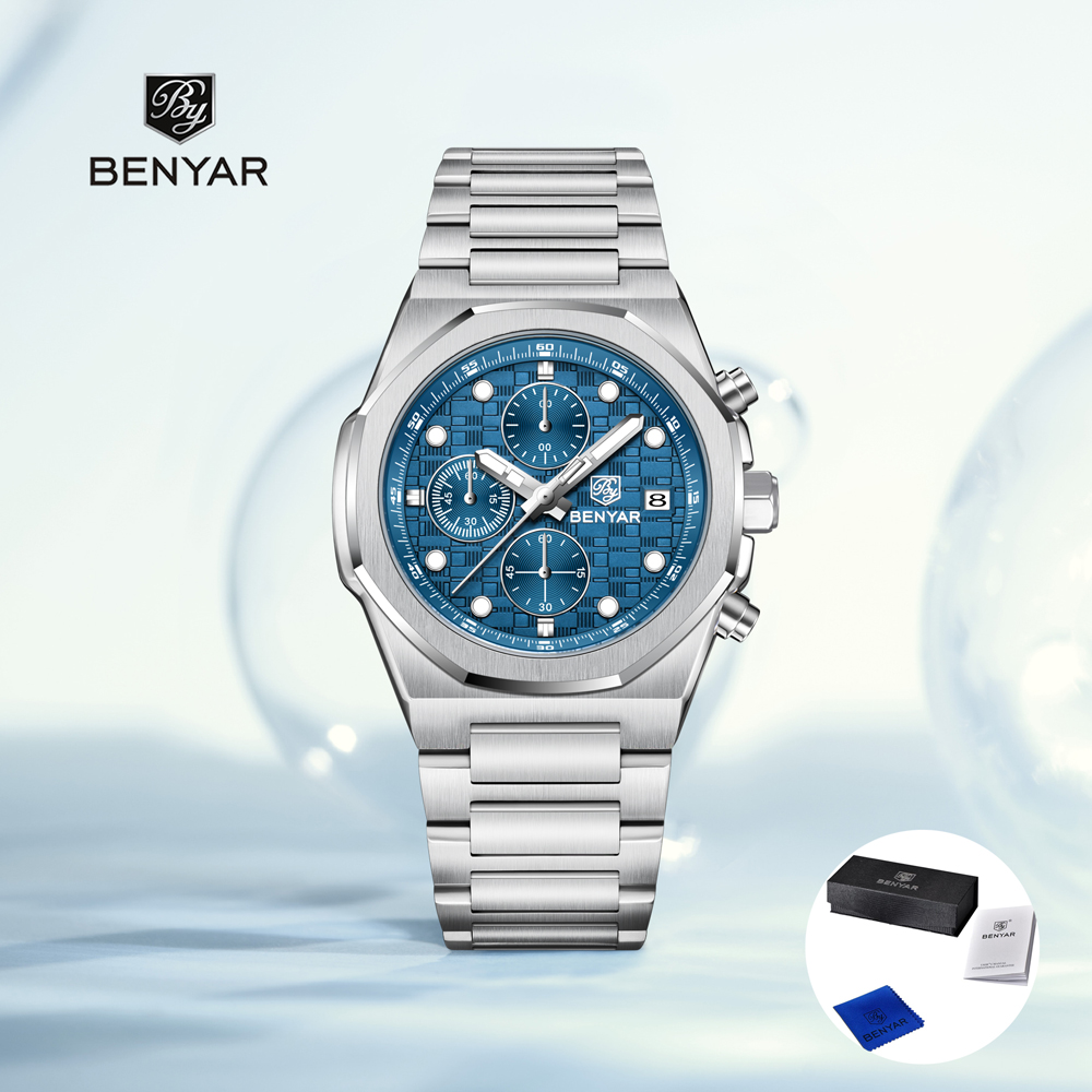 Accessories With Watch - 2025, neue BENYAR Herrenuhren, Top-Luxus-Quarz-Armbanduhren, Chronographenuhr