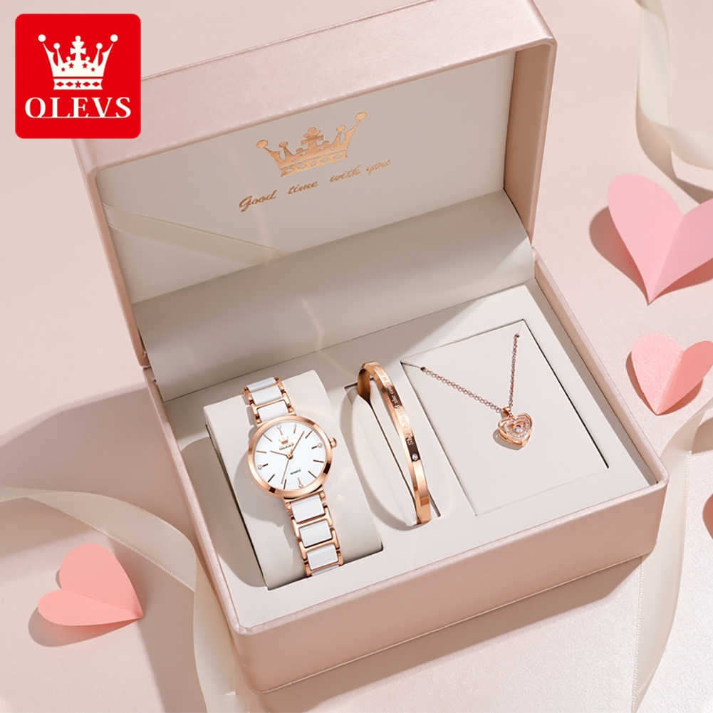 Accessories With Watch - OLEVS Damenuhr 5877, luxuriöse, elegante Quarzuhr,