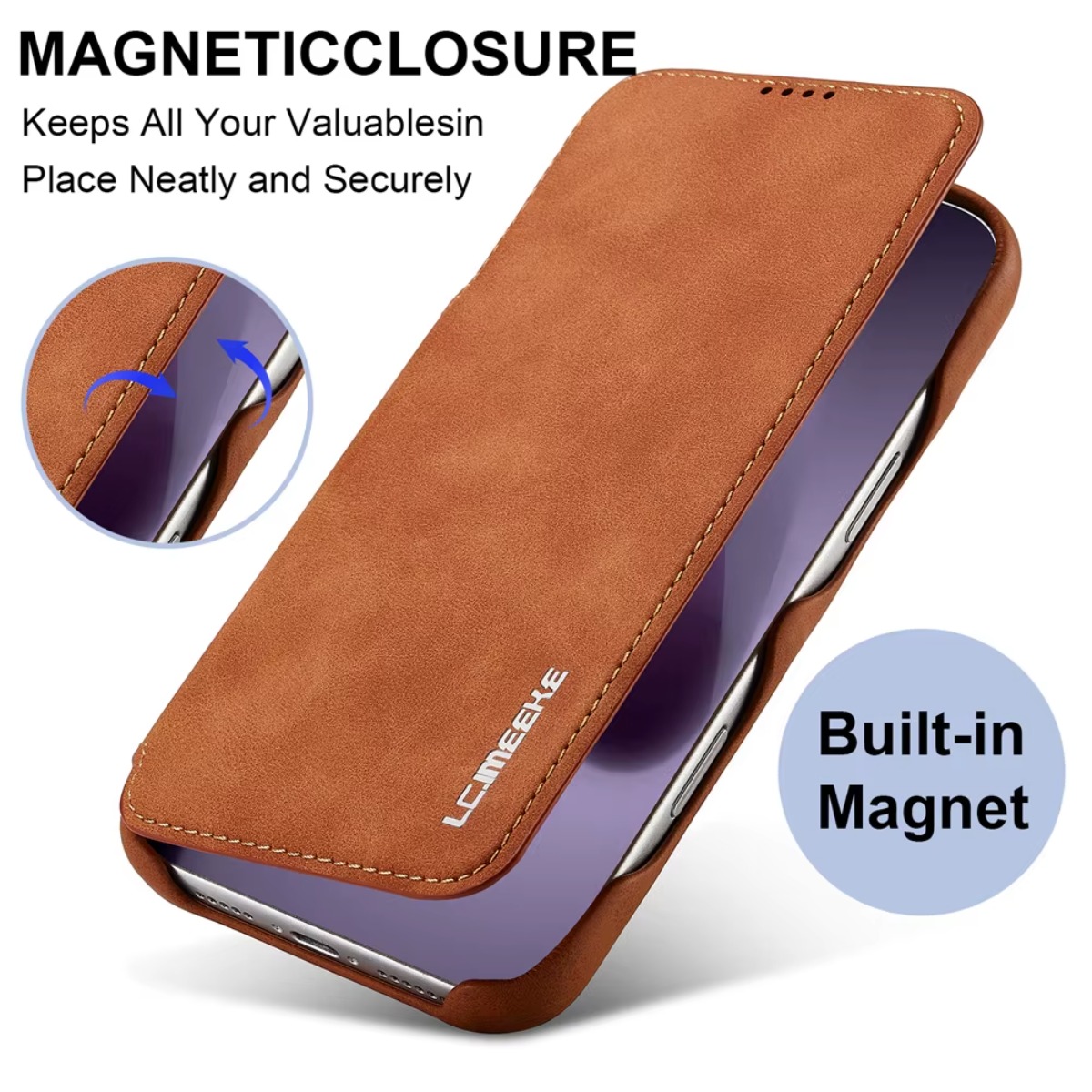 Apple Iphone 16 - Leder-Geldbörse, magnetische Flip-Cover mit Kartenhalter für