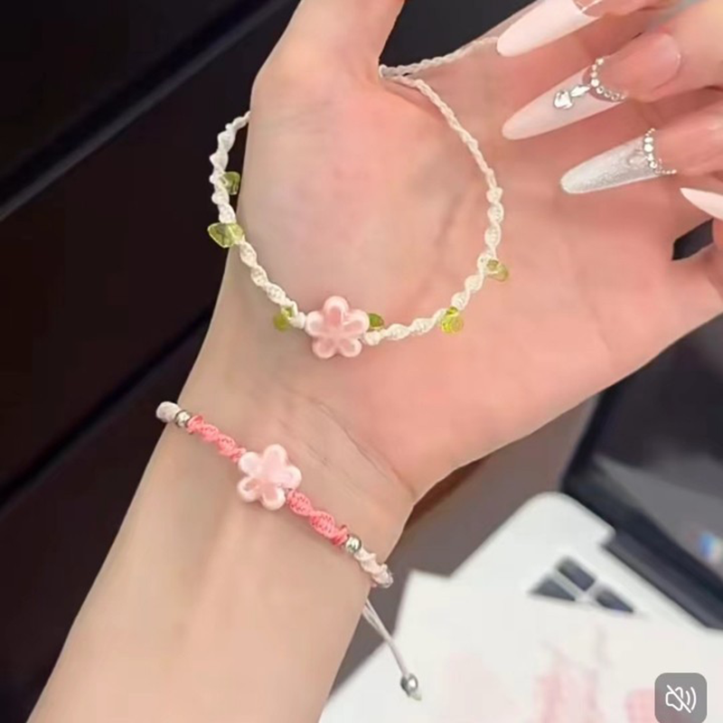 Ceramic Link Bracelet - Handgefertigtes Weben-Keramik-Perlen-Glücksblumen-Armband für Frauen, minimalistisches verstellbares