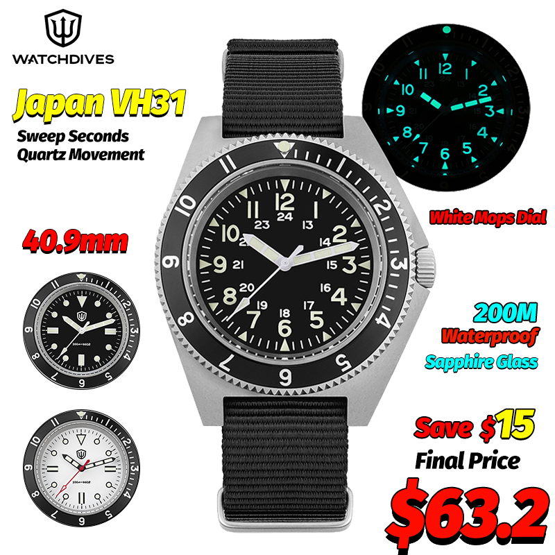 Accessories With Watch - Watchdives WD1972 Quarzuhr, Saphir, leuchtende Herrenuhren,